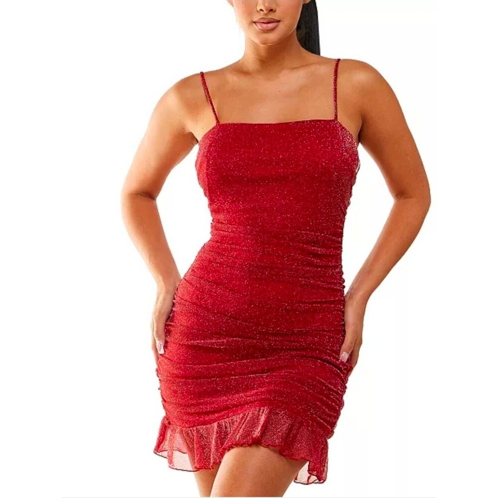 NWT City Studio 20W Red Ruched Mini Dress Party Cocktail Party Sexy 2962-M